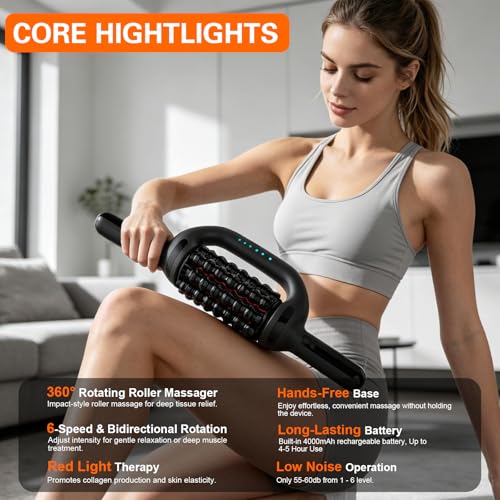Electric Lymphatic Massager Roller with Red Light for Lymphedema & Lipedema | Handheld Rolling Massager for Lymphatic Drainage Muscle Recovery , 6-Speed Foot Massager Roller for whole body Pain Relief - color: Black