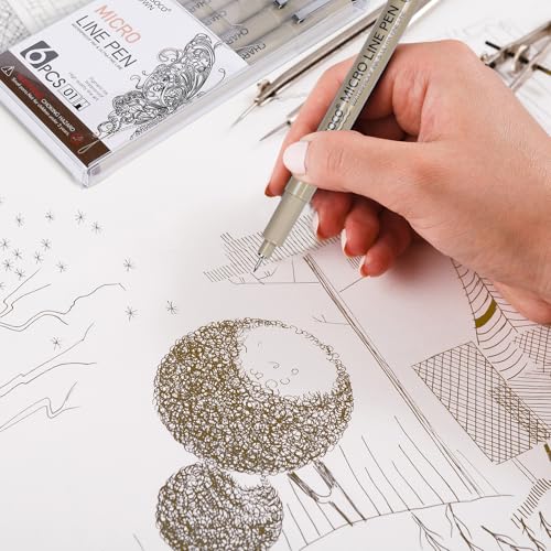 01 Micro Pen, 6 Pack Brown Fine Point Pen with Waterproof Archival Ink, 0.25mm Fineliner Ink Pens for Artist Illustration, Sketching, Anime, Manga, Technical Drawing and Scrapbooking-fan - color: Brown