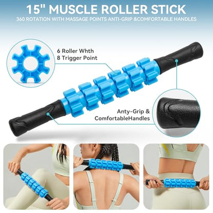 Krightlink 5 in1 Foam Roller Set High Density Foam Roller Muscle Recovery - color: Deep Blue