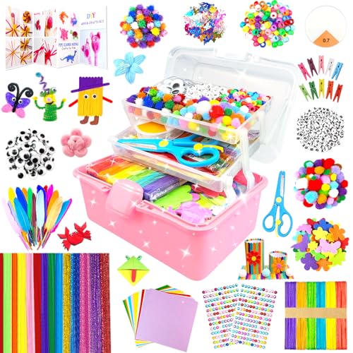 3000 Arts and Crafts Supplies for Kids Craft Kit Craft Box with Pipe Cleaners Arts and Crafts for Kids Age 4-6, 6-8, 8-12 DIY School Supplies Materials Set Toys Gifts for Girls Boys Toddlers, Red - color: red