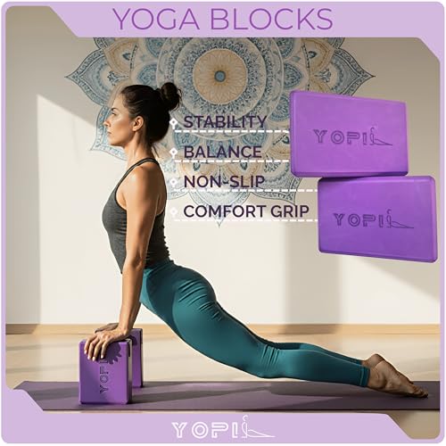 Yoga Blocks 2 Pack, Purple Foam Yoga Blocks for Women, 3 x 6 x 9 Inch Supportive EVA Blocks for Yoga, Pilates, Stretching & Meditation, Non-Slip Lightweight Blocks for Balance, Stability & Flexibility