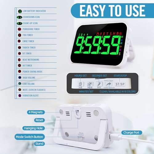Kitchen Digital RGB Timer, Count Down Up, Rechargeable, Vibration Mode Adjustable Volume and Brightness LED Display, Time Management Cook - color: Rgb-sport