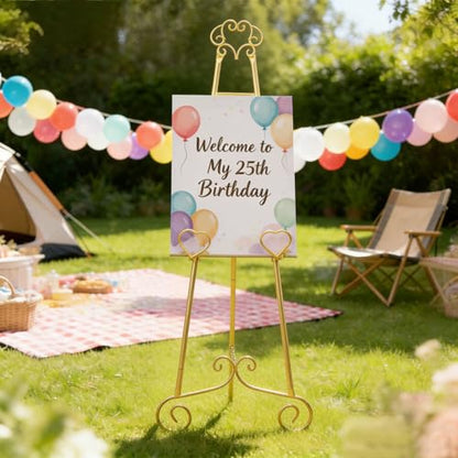 Gold Easel Stand for Sign,Heavy Duty Metal Adjustable Display Easel with Storage Bag,Perfect for Showcasing Pictures, Artwork, Picture Frame Wedding Sign Etc
