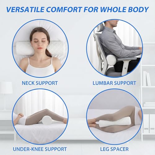 3.9" Small Neck Roll Memory Foam Pillow Cylinder,Detachable Cover - color: White, size: Medium - 3.9" H