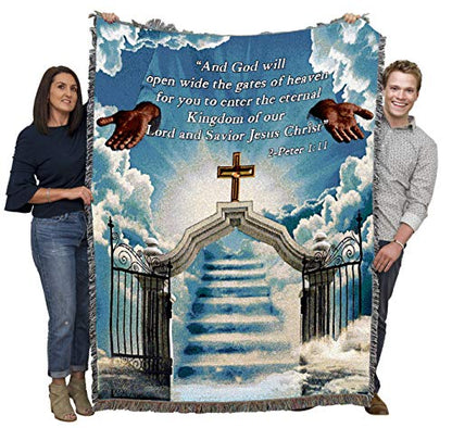 Heaven's Gate 2 Blanket - God Will Open Wide The Gates of Heaven - Scriptures 2 Peter 1:11 Blanket - Sympathy Bereavement Gift Tapestry Throw Woven from Cotton - Made in the USA (72x54) - color: Gate 2, size: 72" x 54"