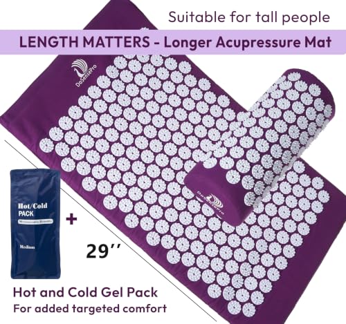 Acupressure Mat & Pillow Set, 4-in-1, 29", Hot/Cold Pack, Purple | Acupuncture Mat Helps Ease Back, Neck & Sciatica Pain While Supporting Muscle Relaxation, Stress Relief, Recovery And Sleep. - color: Purple