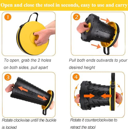 Fishboy Upgraded Collapsible Stool, 400lbs Max Weight, Lightweight But Sturdy, Portable Retractable Folding Telescoping Foldable Camping Stool for Adults Outdoor Fishing Hiking BBQ - color: Yellow