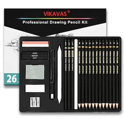 Professional Sketch Pencil Set – 26 PCS Complete Drawing Kit for Artists Graphite, Charcoal, Pastel, Erasers & Tools for Sketching, Shading & Detailing