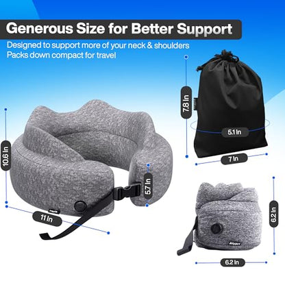 4-in-1 Travel Comfort Set Inflatable Neck Pillow, Convertible Lumbar Support & Foot Hammock, 3D Sleep Mask & Ear Plugs Complete Comfort Kit for Airplane, Office & Car Gift-Ready (Gray)