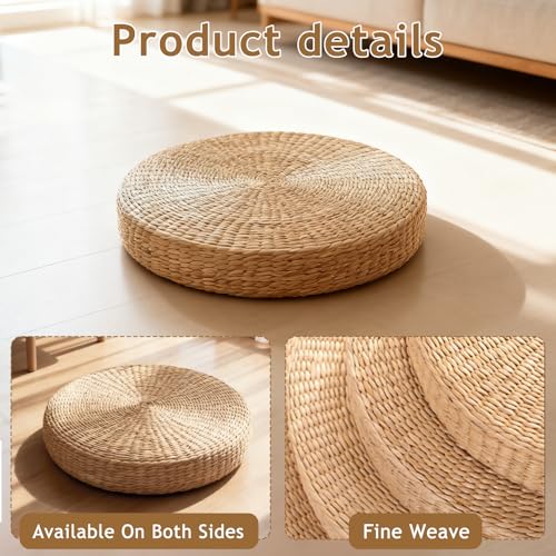 Straw Cushion Floor Pillow Japanese Style Handcrafted Tatami Floor Cushion Mat Natural Woven Grass Seat Cushions Round Padded Room Floor Straw Mat for Home 40cm - size: 40*40*5cm