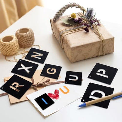 JarThenaAMCS 144 Pcs Letter and Number Stencils for Painting 4 Sizes Reusable Plastic Alphabet Number Templates Set Black DIY Art Craft Kits for Painting on Wall Door Sign Wood Fabric, 1,2,3,4 Inch