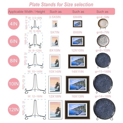 HENABLE 6PCS Premium Black Iron Plate Stands for Display 4 Inch, Decorative Solid Metal Plate Holders for Displaying, Mini Easel, Frame, Book, Card, Plaque, Bowl, Picture Stands for Display - size: 6PCS 4IN