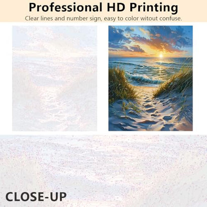 TUMOVO DIY Paint by Numbers for Adults Beach Scene Sunrise, 16x20 Inch | Abstract Canvas Kits with Acrylic Paints and 3 Brushes, Stress-relief Painting Kit for A Calming Hobby, Beginner Friendly - color: Sunrise