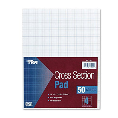 TOPS Cross Section Pad, 1 Pad, 4 Squares/Inch, Quadrille Rule, Letter Size, White, 50 Sheets/Pad, 1 Pad (35041) - size: 4 Squares/Inch