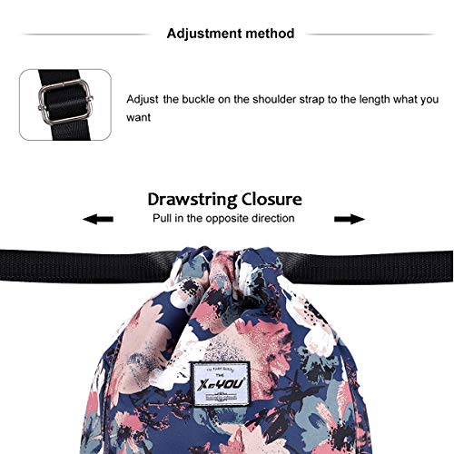 XEYOU Drawstring Backpack Bag Sport Gym Sackpack Beach Cinch Bag | Lightweight Swimming Bag, Water-Resistant Fabric, Travel Daypack for Women and Men - color: Flower Pattern