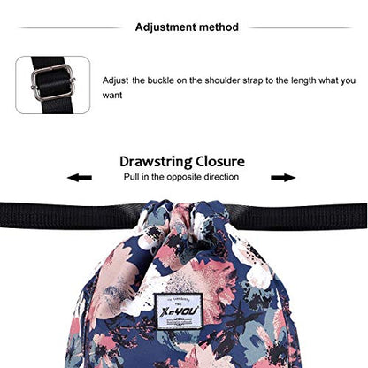 XEYOU Drawstring Backpack Bag Sport Gym Sackpack Beach Cinch Bag | Lightweight Swimming Bag, Water-Resistant Fabric, Travel Daypack for Women and Men - color: Flower Pattern