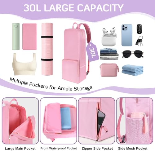 INFANZIA Yoga Mat Carrier Bag,30L Waterproof Tote with Shoulder Strap - color: Pink