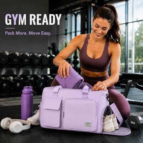 FIORETTO Women's Gym Duffle Bag with Shoes Compartment, 30L Capacity, Ideal for Travel, Gym, Sports, Duffel, Weekender - color: Lavender, style: Gym Bag
