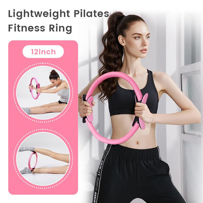 Home Pilates Essentials Kit for Women, with 5 Resistance Bands - Magic Circle Pilates Kit for Home Toning, Includes Yoga Ball, Stretch Strap & Gym Bag (13-Piece Complete Starter Set) - color: Pink