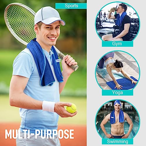 SINLAND Microfiber Gym Towels, Workout Sweat Towel 16x32In - color: Light Blue+blue+grey