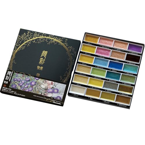 Kuretake GANSAI TAMBI Watercolor Paint Set 24 Glittery Colors II - Metallic, Professional-quality art supplies for artists adult painting aketching, Non-Toxic, Made in Japan - style: 24 Colors (Metallic2)