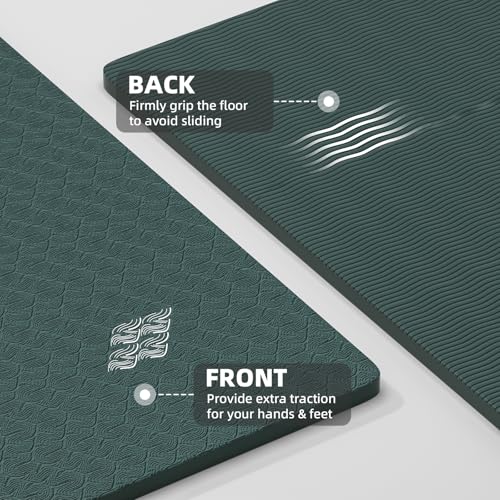 ILILI Exercise Mat 72''x25''×0.3''(8MM) | Compact Eco Friendly TPE Yoga Mat for Pilates & Fitness, Tear Resistant with Carry Strap for Home Gym Studio Stretching - color: Dark Green