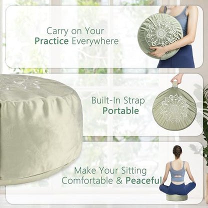 Hihealer Meditation Cushion, Traditional Tibetan Velvet Meditation Pillow - color: Serenity Navy & Green