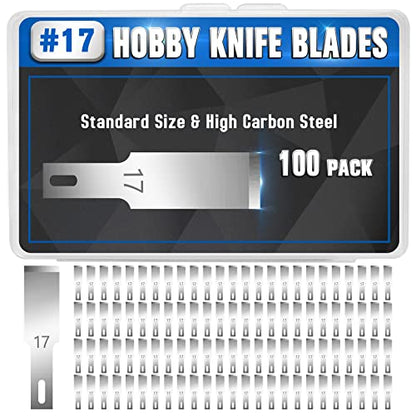 DIYSELF 100 Pack Exacto Blades Refills #17, Carbon Steel Chisel Blades | High carbon steel hobby knife blade refills and precision craft knife blades for chiseling, scrapbooking and stencils - style: #17