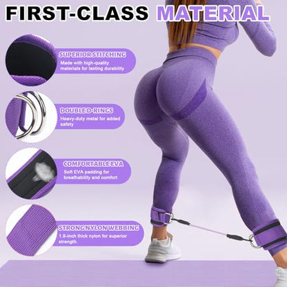 RoundFunny Set of 18 Pilates Ring Essential Kit for Women Pilates Ring and Ball Ankle Resistance Band Yoga Strap Socks Mat Arm Stretcher Latex Tube Gym Back Bag Exercise Equipment for Workout - color: Purple