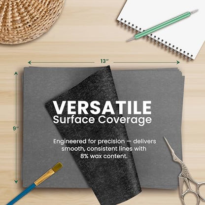 MyArtscape Graphite Transfer Paper 9" x 13" 25 Black Waxed Sheets | Waxed Carbon Paper Graphite Paper with 25 reusable sheets for tracing on canvas, wood, paper, metal and ceramic