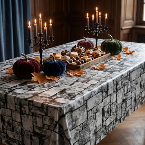 100FT x 54IN Stone Wall Plastic Tablecloth Roll with Slide Cutter Box | Heavy Duty Disposable Table Cover & Wall Backdrop, Cut-to-size for Medieval Party, Community, BBQ & Holiday Events - color: Deep Gray, size: 1200" x 54" (Rectangular)