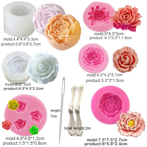 13 PCS Flower Silicone Candle Mold Flower Molds Candle Making Molds with Large-Eye Wicking Needle,Candlewick for Soy Wax, Beeswax, Candle Making Resin Cake Mold Clay Making Molds - color: 13 PCS Flower Set