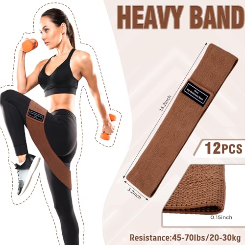 12 Pcs Fabric Resistance Bands for Working Out Non-Slip Booty Exercise Loop Bands for Women Men Glutes Hip Thigh Butt Yoga Pilates Fitness Gym, Light Medium Heavy - color: Dark Brown, style: Heavy Resistance