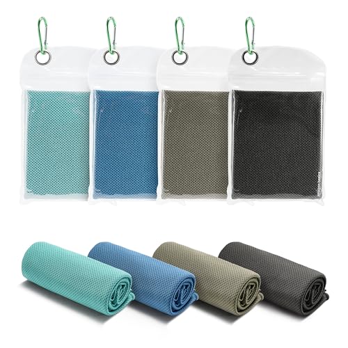 Amazon Basics 목과 얼굴, 스포츠, 운동 회복을 위한 쿨링 타월, 101.6cm x 30.5cm(40인치 x 12인치), 블랙/그레이/아쿠아/네이비, 4팩