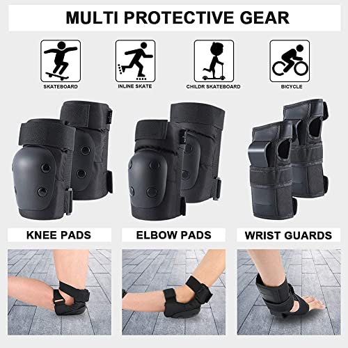 Adult Knee Pads Elbow Pads Wrist Guards for Adult Kids 6 in 1 Protective Gear Set for Skateboarding Biking Roller Skating Cycling Outdoor Sports - color: Black, size: Medium(86-135lbs)