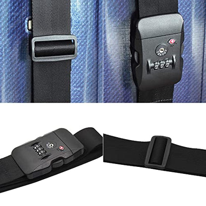 Heavy Duty Luggage Straps TSA Approved with Combination Lock Adjustable Travel Belt for Suitcases (Black) - color: Black-2