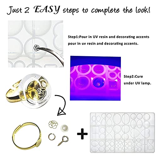FUNSHOWCASE Cabochon Gem Silicone Mold 2 Trays for Resin Casting Jewelry Making - color: 176 Cavities 38 Designs