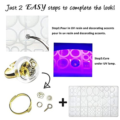 FUNSHOWCASE Cabochon Gem Silicone Mold 2 Trays for Resin Casting Jewelry Making - color: 176 Cavities 38 Designs