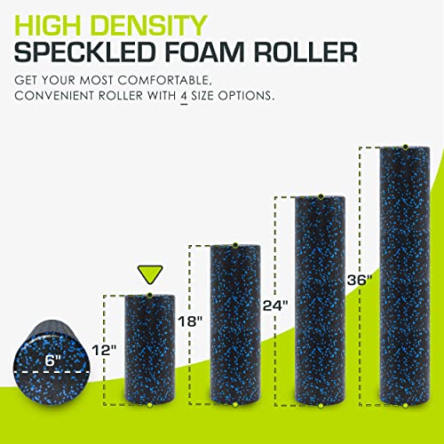ProsourceFit High Density Foam Rollers 12 - inches long, Firm Full Body Athletic Massage Tool for Back Stretching, Yoga, Pilates, Post Workout Muscle Recuperation, Black/Blue - color: Black/Blue, size: 12"H x 6"D