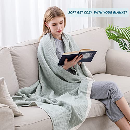SE SOFTEXLY Muslin Throw Blanket, 4-Layer Dyed Yarn, 50”x60”, Sage Green - color: 5-sage Green, size: Throw-50" x 60"