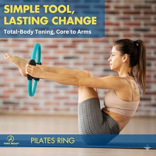 ProBody Pilates Circle - 14 Inch Magic Circle Pilates Ring | 30 lb Resistance, Dual Foam Grips, Inner Thigh Exerciser, Pilates at Home Equipment, Carry Pouch, Pilates Essentials - color: Blue