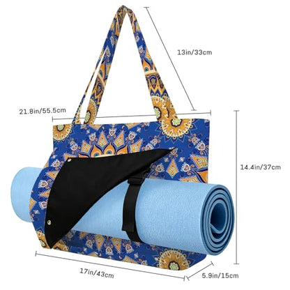 Mandala Yoga Mat Bag Large Yoga Bags and Carrier Fits All Your Stuff Yoga Tote Bags with Zipper Pocket Pilates Bag - color: Blue