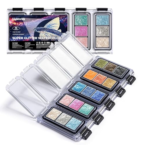 15 Color Super Glitter Watercolor Paint Set - Metallic & Shimmery for Art, Crafts | Easy to Load, Superior Adhesion, Quick Activation on Paper