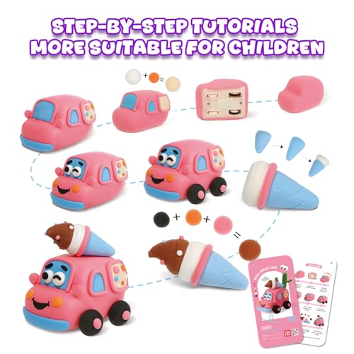 Air Dry Clay Kit for Kids - 3 Boxes Pull Back Car Making | Modeling Clay with Sculpting Tools, Base, Backing Board, Tutorial, Ultra Light & Soft, Creative DIY Arts and Crafts Toys - color: Fun Adventure Park