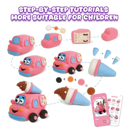 Air Dry Clay Kit for Kids - 3 Boxes Pull Back Car Making | Modeling Clay with Sculpting Tools, Base, Backing Board, Tutorial, Ultra Light & Soft, Creative DIY Arts and Crafts Toys - color: Fun Adventure Park