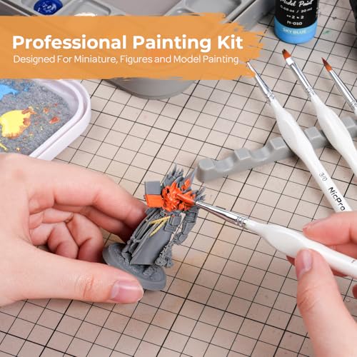 Nicpro Miniature Painting Kit with Wet Palette, Detail Paint Brush Drybrush | 11PCS Detail Paint Brushes Drybrush, 100PCS Wet Pallet Paper, 4PCS Sponge, Brush Holder, For Miniature Model Painting - color: White