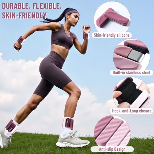 Ankle Wrist Weights for Women 2lbs/4lbs Pairs Adjustable Silicone Weights - color: Gradient Rose Mauve, size: 4 lbs Pair (2 lb Each)