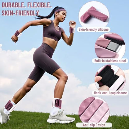 Ankle Wrist Weights for Women 2lbs/4lbs Pairs Adjustable Silicone Weights - color: Gradient Rose Mauve, size: 4 lbs Pair (2 lb Each)