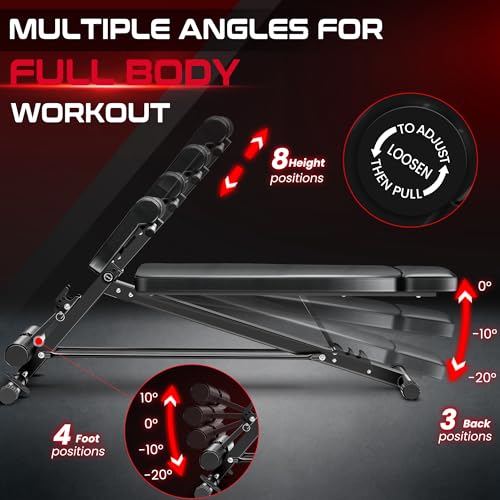 BODY RHYTHM Adjustable Weight Bench, Foldable Roman Chair for Full Body Workout, Sit up bench, Hyper Back Extension, Incline, Flat & Decline Bench