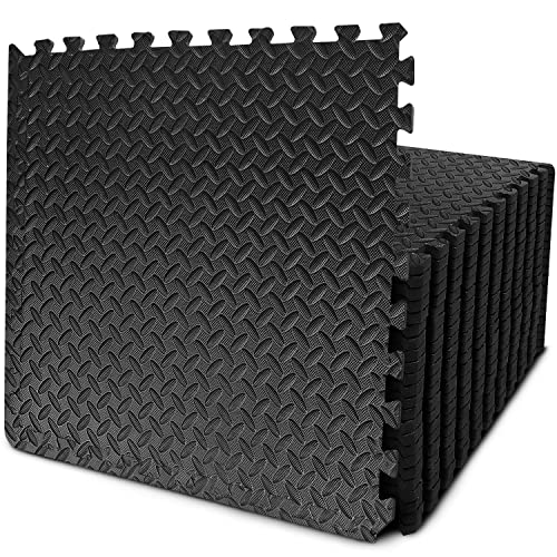 BEAUTYOVO Puzzle Exercise Mat with 12/24/48 Tiles Interlocking Foam Gym Mats, 24'' x 24'' EVA Foam Floor Tiles, Protective Flooring Mats for Gym Equipment - color: 96 Sq.ft/24 Tiles - All-black